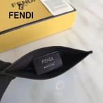 FENDI 0234SL9-3 輕便小巧無語表情貼片黑色原版小牛皮卡片夾
