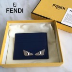 FENDI 0165-2 時尚新款2JOURS小怪獸眼睛金屬貼片藍色原版牛皮6卡位卡片夾