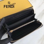 FENDI 0212 專櫃最新鉚釘裝飾黑色原版牛皮長款拉鏈錢包