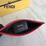FENDI 0234SL9 輕便小巧無語表情貼片紅色原版小牛皮卡片夾