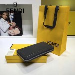FENDI 0198-2 專櫃新品SELLERIA灰色原版牛皮手工釘釘長款拉鏈錢包
