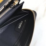 FENDI 0212 專櫃最新鉚釘裝飾黑色原版牛皮長款拉鏈錢包