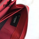 FENDI 0212-4 專櫃最新鉚釘裝飾紅色原版牛皮長款拉鏈錢包