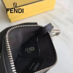FENDI 0235-SL9 小巧纖薄無語表情貼片黑色原版牛皮拉鏈零錢包鑰匙包