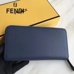 FENDI 0212-3 專櫃最新鉚釘裝飾藍色原版牛皮長款拉鏈錢包