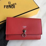 FENDI 0383-4 專櫃最新鉚釘裝飾紅色原版牛皮中長款錢包手拿包