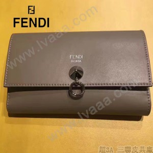 FENDI 0383-3 專櫃最新鉚釘裝飾灰色原版牛皮中長款錢包手拿包