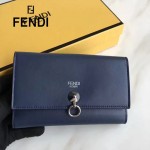 FENDI 0383-2 專櫃最新鉚釘裝飾藍色原版牛皮中長款錢包手拿包