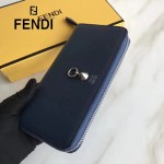 FENDI 0212-3 專櫃最新鉚釘裝飾藍色原版牛皮長款拉鏈錢包