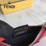 FENDI 0235-SL9-3 小巧纖薄無語表情貼片紅色原版牛皮拉鏈零錢包鑰匙包