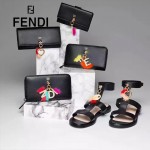 FENDI 0212 專櫃最新鉚釘裝飾黑色原版牛皮長款拉鏈錢包