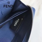 FENDI 0212-3 專櫃最新鉚釘裝飾藍色原版牛皮長款拉鏈錢包
