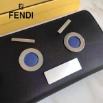 FENDI 0233SL9-2 商務型男無語表情貼片黑色原版牛皮多功能錢包