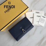FENDI 0383-2 專櫃最新鉚釘裝飾藍色原版牛皮中長款錢包手拿包