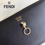 FENDI 0212 專櫃最新鉚釘裝飾黑色原版牛皮長款拉鏈錢包