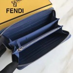 FENDI 0212-3 專櫃最新鉚釘裝飾藍色原版牛皮長款拉鏈錢包