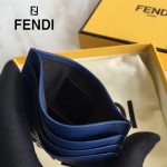 FENDI 0165-2 時尚新款2JOURS小怪獸眼睛金屬貼片藍色原版牛皮6卡位卡片夾