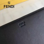 FENDI 0233SL9-2 商務型男無語表情貼片黑色原版牛皮多功能錢包