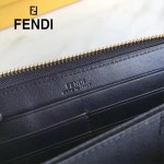 FENDI 0212 專櫃最新鉚釘裝飾黑色原版牛皮長款拉鏈錢包