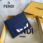 FENDI 0165-2 時尚新款2JOURS小怪獸眼睛金屬貼片藍色原版牛皮6卡位卡片夾