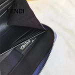 FENDI 0233SL9 商務型男無語表情貼片藍色原版牛皮長款錢包