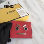 FENDI 0234SL9 輕便小巧無語表情貼片紅色原版小牛皮卡片夾