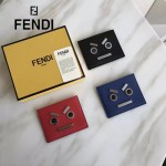 FENDI 0234SL9-3 輕便小巧無語表情貼片黑色原版小牛皮卡片夾