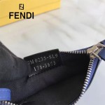 FENDI 0235-SL9-2 小巧纖薄無語表情貼片藍色原版牛皮拉鏈零錢包鑰匙包
