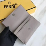 FENDI 0383-3 專櫃最新鉚釘裝飾灰色原版牛皮中長款錢包手拿包
