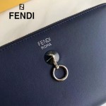 FENDI 0212-3 專櫃最新鉚釘裝飾藍色原版牛皮長款拉鏈錢包