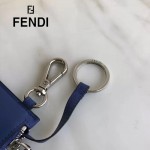 FENDI 0235-SL9-2 小巧纖薄無語表情貼片藍色原版牛皮拉鏈零錢包鑰匙包