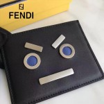 FENDI 0234SL9-3 輕便小巧無語表情貼片黑色原版小牛皮卡片夾