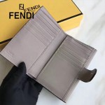 FENDI 0383-3 專櫃最新鉚釘裝飾灰色原版牛皮中長款錢包手拿包