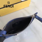 FENDI 0235-SL9-2 小巧纖薄無語表情貼片藍色原版牛皮拉鏈零錢包鑰匙包