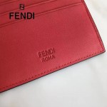 FENDI 0234SL9 輕便小巧無語表情貼片紅色原版小牛皮卡片夾