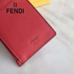 FENDI 0235-SL9-3 小巧纖薄無語表情貼片紅色原版牛皮拉鏈零錢包鑰匙包