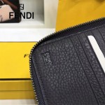 FENDI 0198-2 專櫃新品SELLERIA灰色原版牛皮手工釘釘長款拉鏈錢包