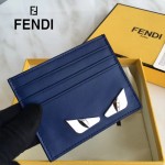 FENDI 0165-2 時尚新款2JOURS小怪獸眼睛金屬貼片藍色原版牛皮6卡位卡片夾