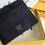 FENDI 0165-3 時尚新款2JOURS小怪獸眼睛金屬貼片黑色原版牛皮6卡位卡片夾