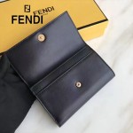FENDI 0383 專櫃最新鉚釘裝飾黑色原版牛皮中長款錢包手拿包