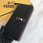 FENDI 0212 專櫃最新鉚釘裝飾黑色原版牛皮長款拉鏈錢包