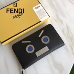 FENDI 0233SL9-2 商務型男無語表情貼片黑色原版牛皮多功能錢包