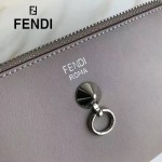 FENDI 0212-2 專櫃最新鉚釘裝飾卡其色原版牛皮長款拉鏈錢包