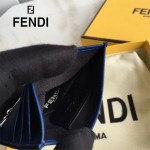 FENDI 0165-2 時尚新款2JOURS小怪獸眼睛金屬貼片藍色原版牛皮6卡位卡片夾