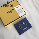 FENDI 0234SL9-2 輕便小巧無語表情貼片藍色原版小牛皮卡片夾