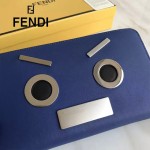 FENDI 0233SL9 商務型男無語表情貼片藍色原版牛皮長款錢包