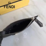FENDI 0235-SL9 小巧纖薄無語表情貼片黑色原版牛皮拉鏈零錢包鑰匙包