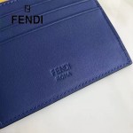 FENDI 0234SL9-2 輕便小巧無語表情貼片藍色原版小牛皮卡片夾