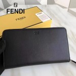 FENDI 0233SL9-2 商務型男無語表情貼片黑色原版牛皮多功能錢包
