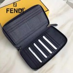 FENDI 0198 專櫃新品SELLERIA藍色原版牛皮手工釘釘長款拉鏈錢包